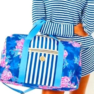 Lilly Pulitzer Blue Floral Striped overnight Bag